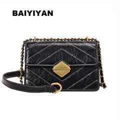Women's PU Leather Plaid Crossbody Bag Striped Chain Messenger Handbag