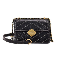 Women's PU Leather Plaid Crossbody Bag Striped Chain Messenger Handbag