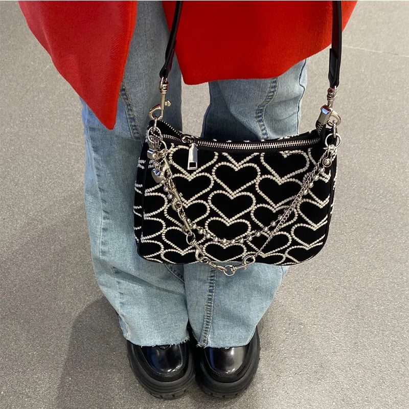 Embroidered Love Heart Shoulder Bag for Women