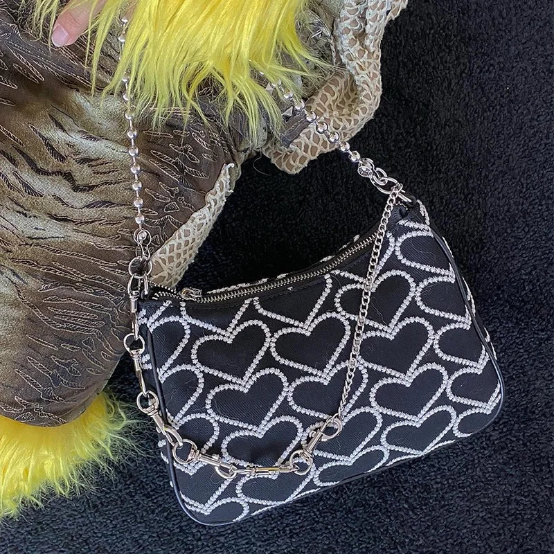 Embroidered Love Heart Shoulder Bag for Women