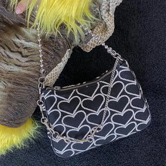 Embroidered Love Heart Shoulder Bag for Women