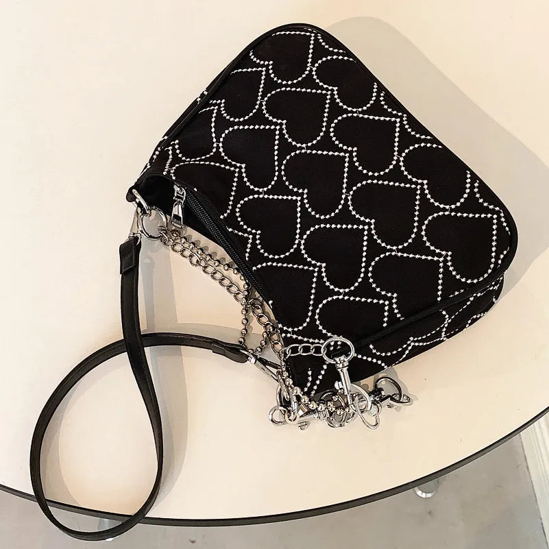 Embroidered Love Heart Shoulder Bag for Women