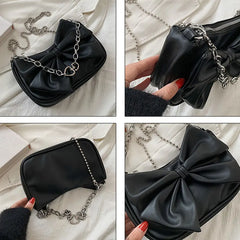 Women's Bow Chain Shoulder Bag Portable Crossbody Bag PU Leather Handbags