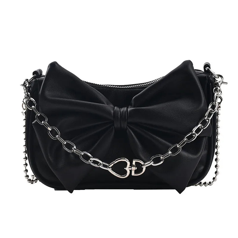 Women's Bow Chain Shoulder Bag Portable Crossbody Bag PU Leather Handbags