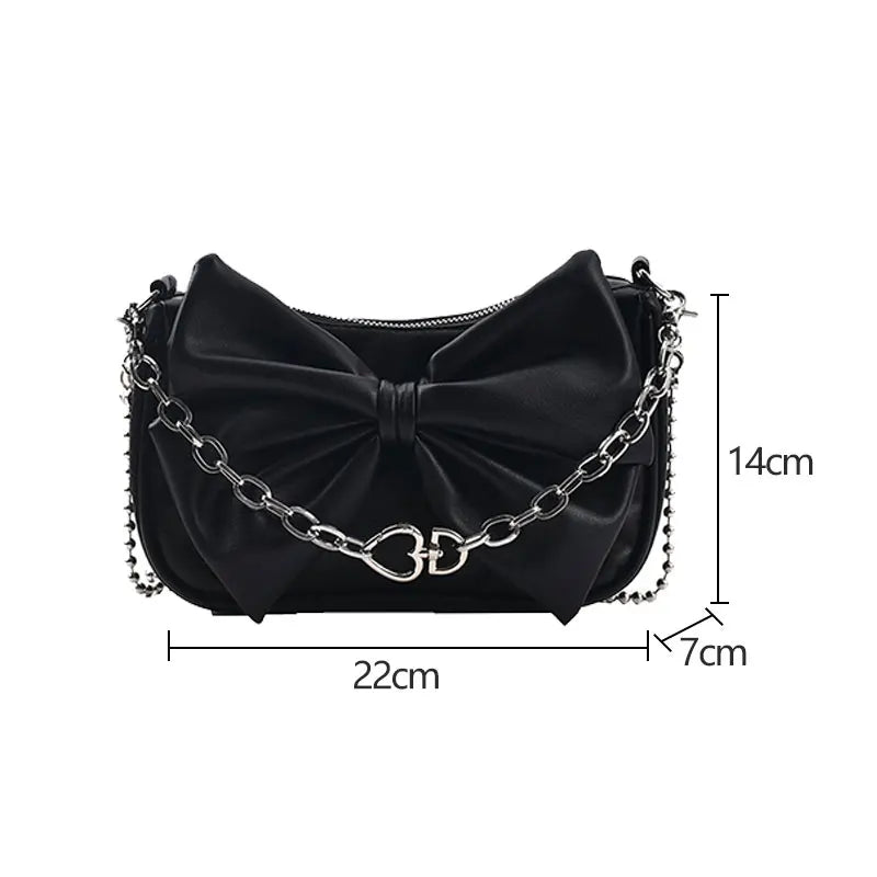 Women's Bow Chain Shoulder Bag Portable Crossbody Bag PU Leather Handbags