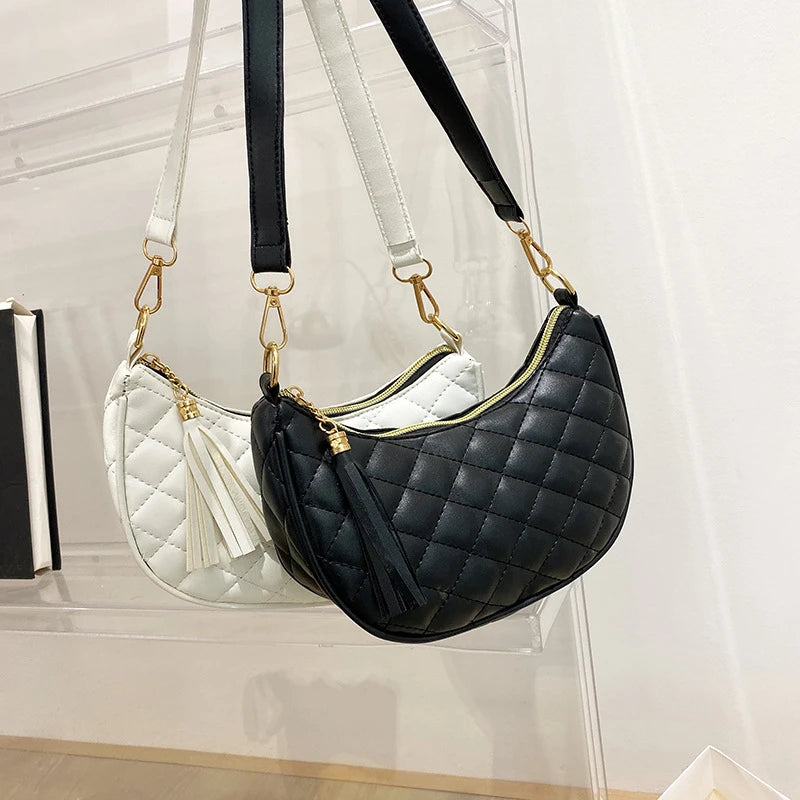 Half Moon Lattice Hobo Women Handbag Lady Shoulder Bag