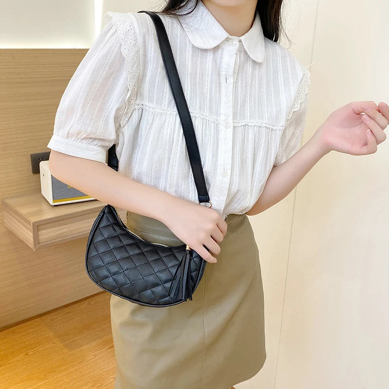 Half Moon Lattice Hobo Women Handbag Lady Shoulder Bag