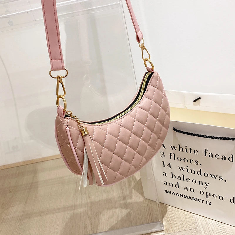 Half Moon Lattice Hobo Women Handbag Lady Shoulder Bag