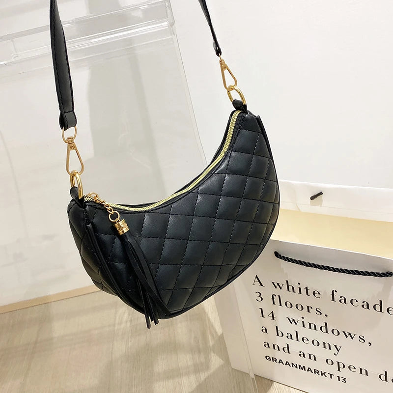 Half Moon Lattice Hobo Women Handbag Lady Shoulder Bag