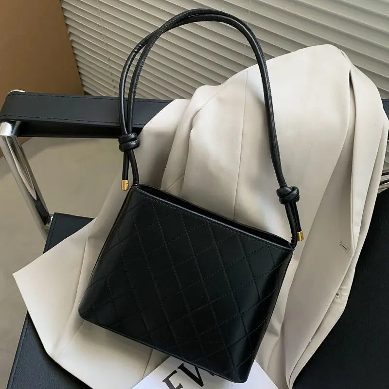 Plaid PU Leather Shoulder Bucket Bag for Women