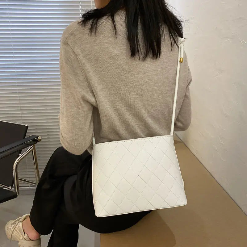 Plaid PU Leather Shoulder Bucket Bag for Women