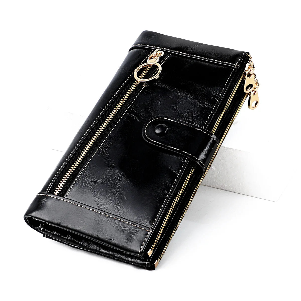 Women's Leather Clutch Long Wallet Oil Wax Coin Purse