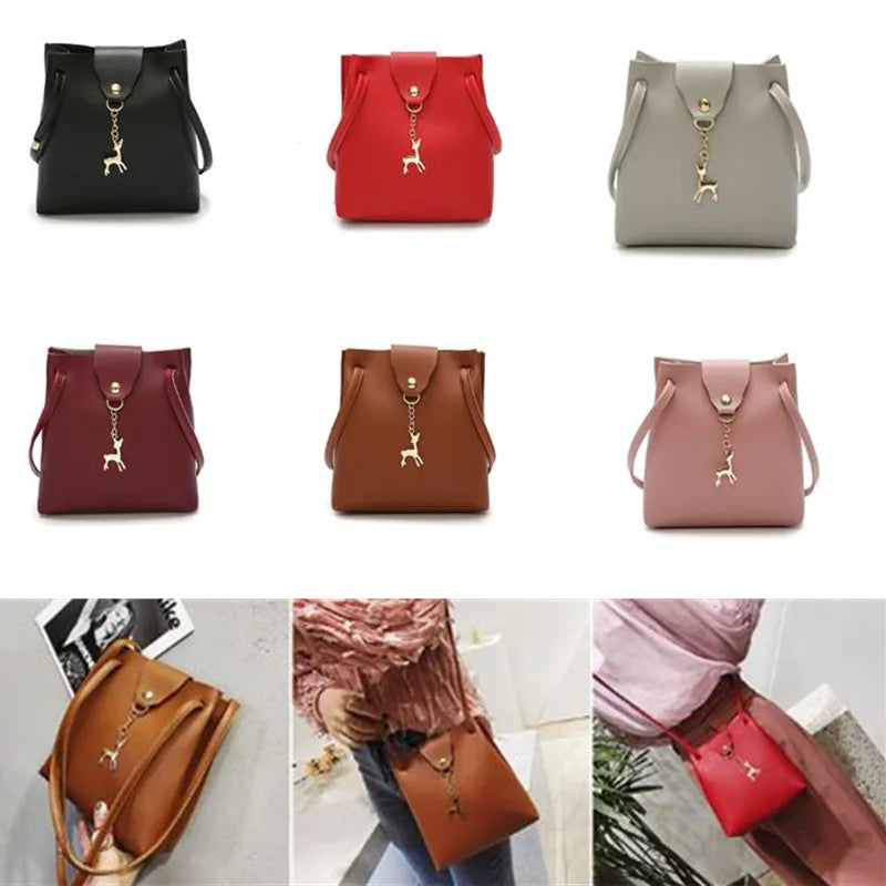 Women's PU Leather Shoulder Bag Small Square Flap Messenger Bag