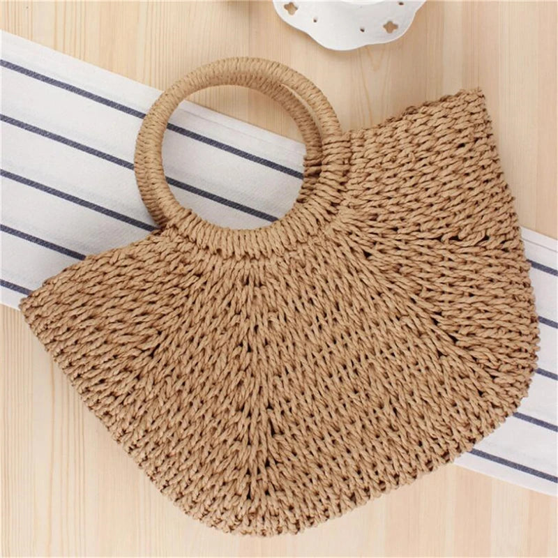 Hand-woven Straw Bag Casual Summer Tote Beach Bag IL00594