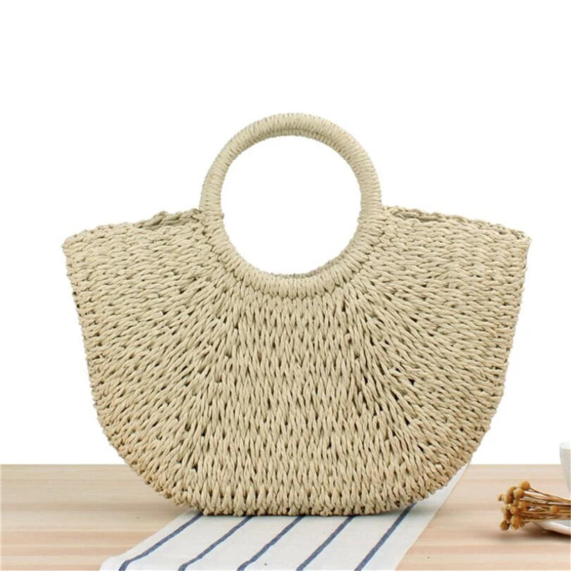 Hand-woven Straw Bag Casual Summer Tote Beach Bag IL00594