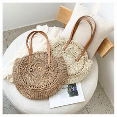 Round Summer Beach Shoulder Bag Women Vintage Straw Bag Female CrossBody Handbag