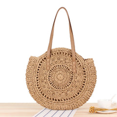 Round Summer Beach Shoulder Bag Women Vintage Straw Bag Female CrossBody Handbag