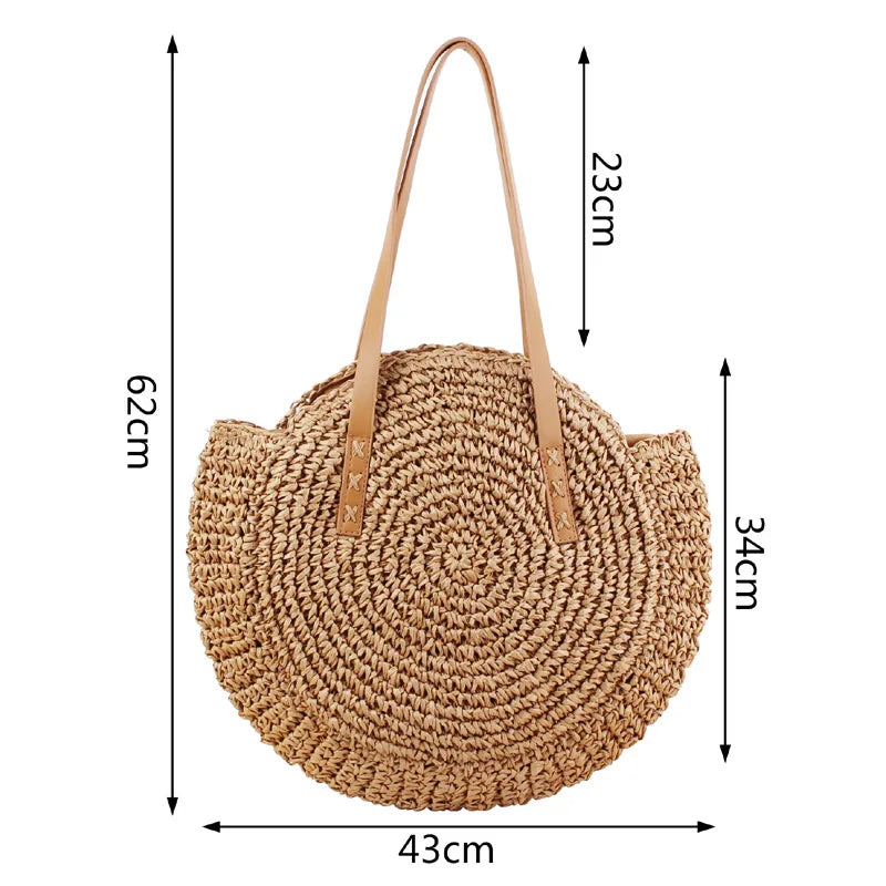 Round Summer Beach Shoulder Bag Women Vintage Straw Bag Female CrossBody Handbag