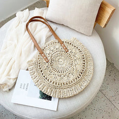 Round Summer Beach Shoulder Bag Women Vintage Straw Bag Female CrossBody Handbag