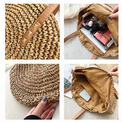 Round Summer Beach Shoulder Bag Women Vintage Straw Bag Female CrossBody Handbag
