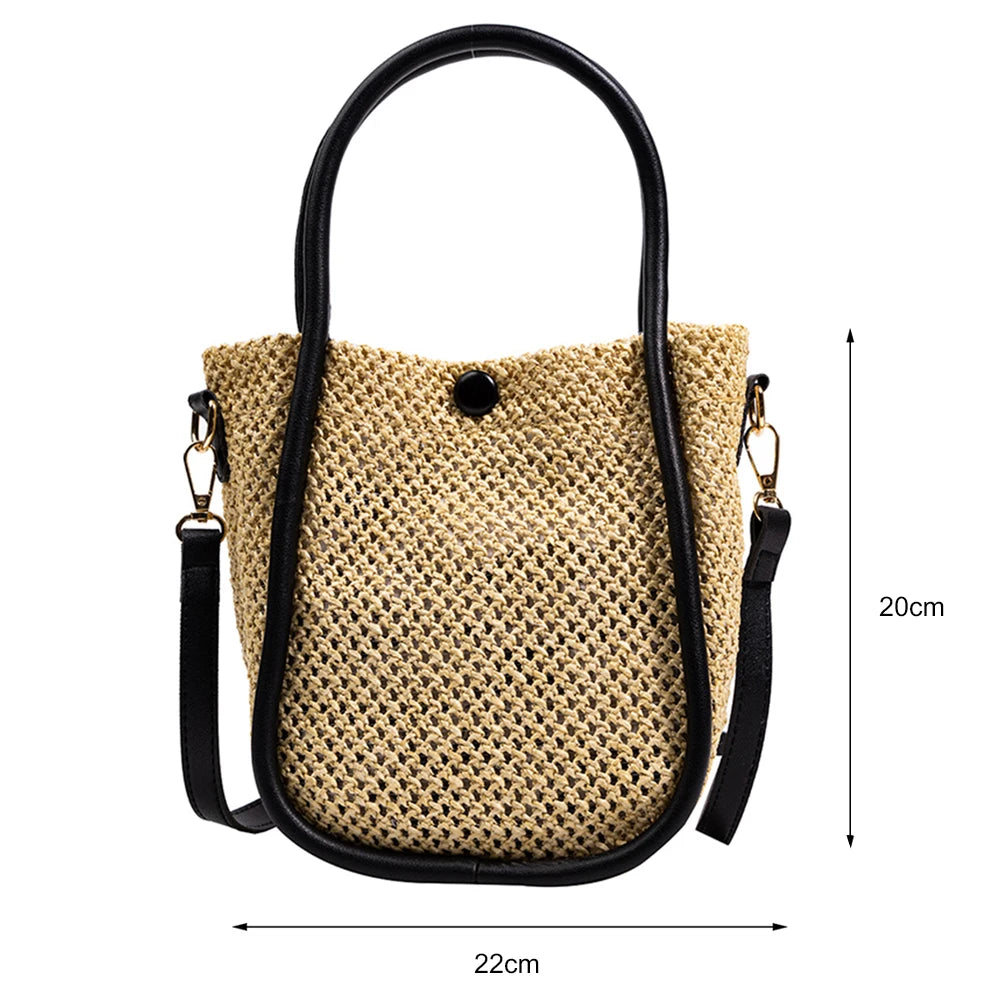Summer Straw Woven Shoulder Bag Women Weave Clutch Pouch Travel Handbag