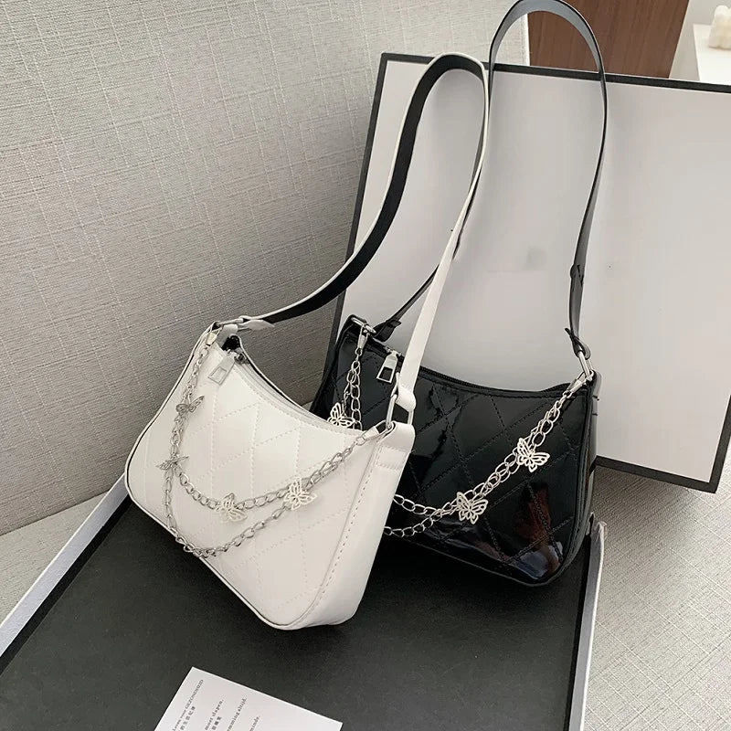 Harajuku Butterfly Chain Women's Shoulder Bag Zipper PU Handbag