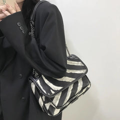 Zebra-Striped Chains Shoulder Bag for Women