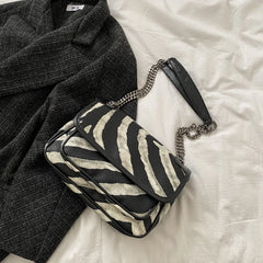 Zebra-Striped Chains Shoulder Bag for Women