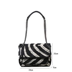Zebra-Striped Chains Shoulder Bag for Women