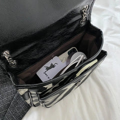 Zebra-Striped Chains Shoulder Bag for Women