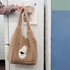 Embroidered Lamb Hair Shoulder Bag for Girls, Autumn/Winter, Large Capacity