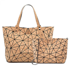 Cork Shoulder Bag Set Wood Grain Tote Chain Handbag