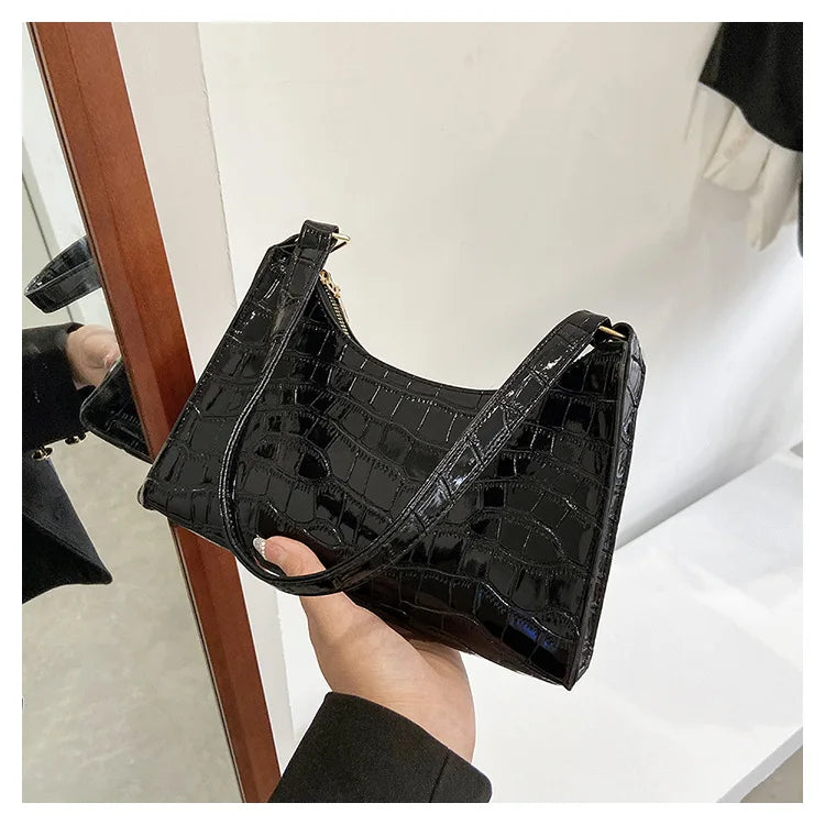 Crocodile Pattern One-Shoulder Bag Women's Retro Baguette
