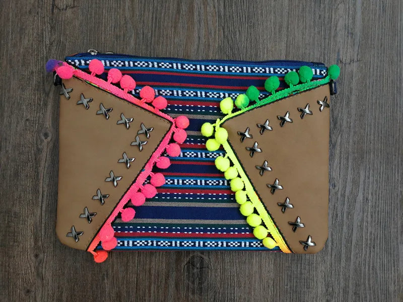Bohemian Rivet Chain Crossbody Bag Tassel Clutch