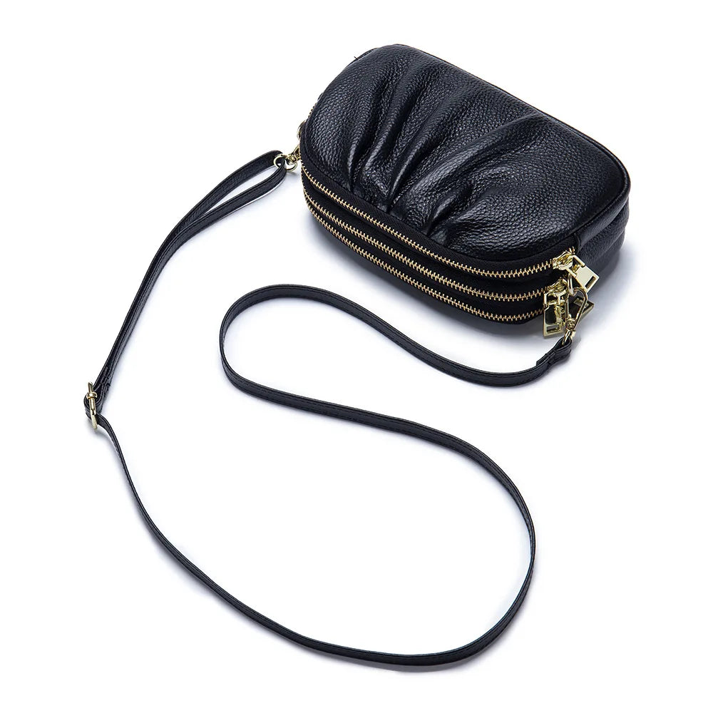 Leather Messenger Crossbody Bag for Women with Pockets
