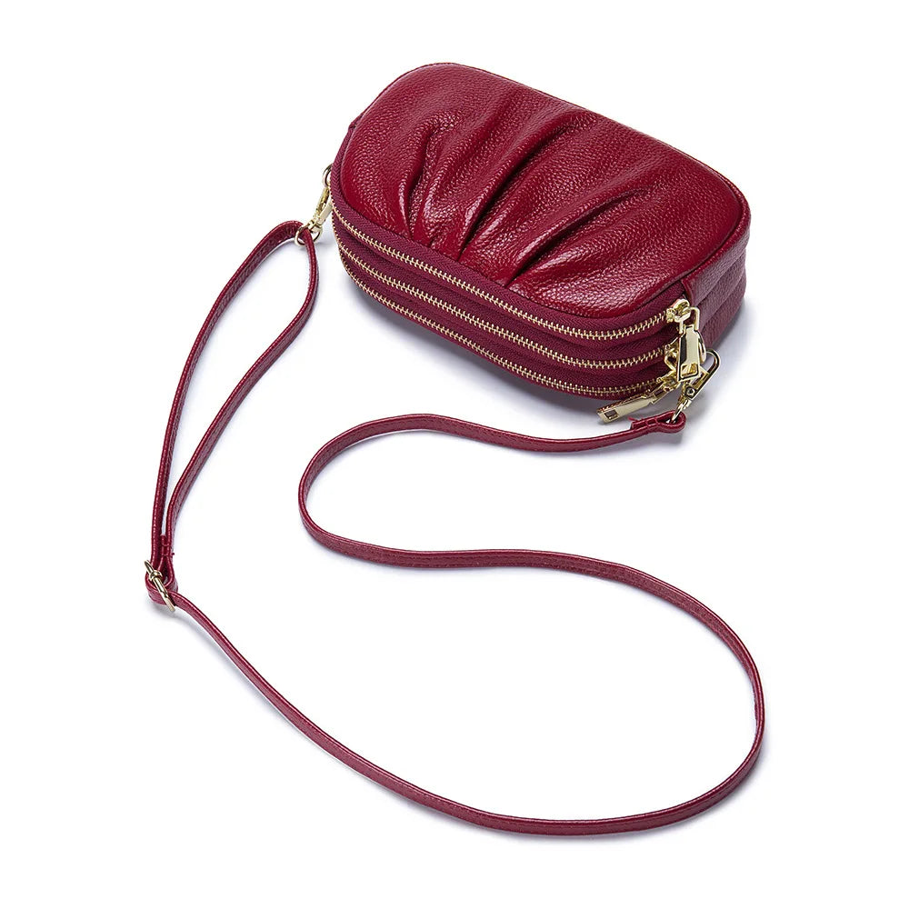Leather Messenger Crossbody Bag for Women with Pockets