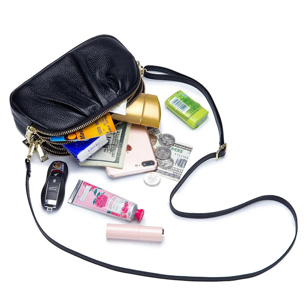 Leather Messenger Crossbody Bag for Women with Pockets