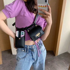 Women's Two-Piece Waist Bag Set PU Belt Phone Crossbody Bag