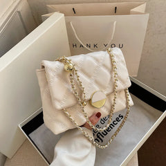 Solid Chain Shoulder Bag with Square Lock for Women