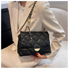 Solid Chain Shoulder Bag with Square Lock for Women