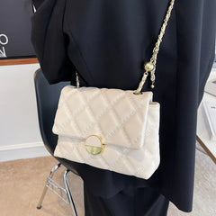 Solid Chain Shoulder Bag with Square Lock for Women