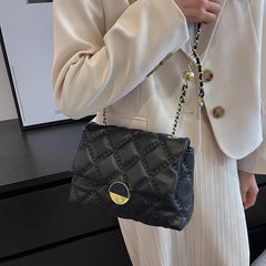 Solid Chain Shoulder Bag with Square Lock for Women