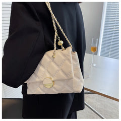 Solid Chain Shoulder Bag with Square Lock for Women