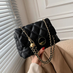 Solid Chain Shoulder Bag with Square Lock for Women