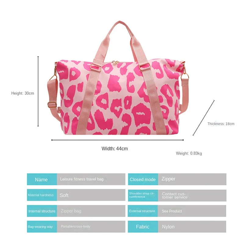 Leopard Big Nylon Bag Tote Handbags Fitness Gym Bag Ladies Weekend Pink Bag