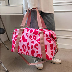 Leopard Big Nylon Bag Tote Handbags Fitness Gym Bag Ladies Weekend Pink Bag