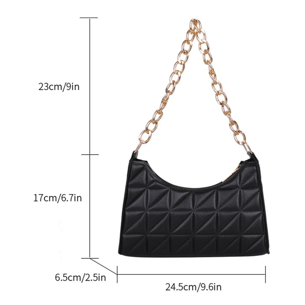 Women Shoulder Bag PU Leather Solid Colors Plaid Casual Handbag