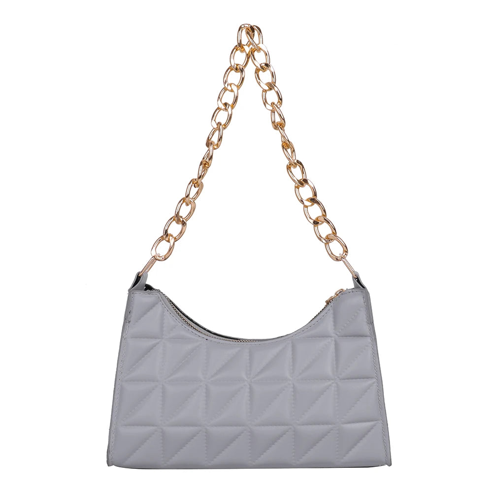 Women Shoulder Bag PU Leather Solid Colors Plaid Casual Handbag