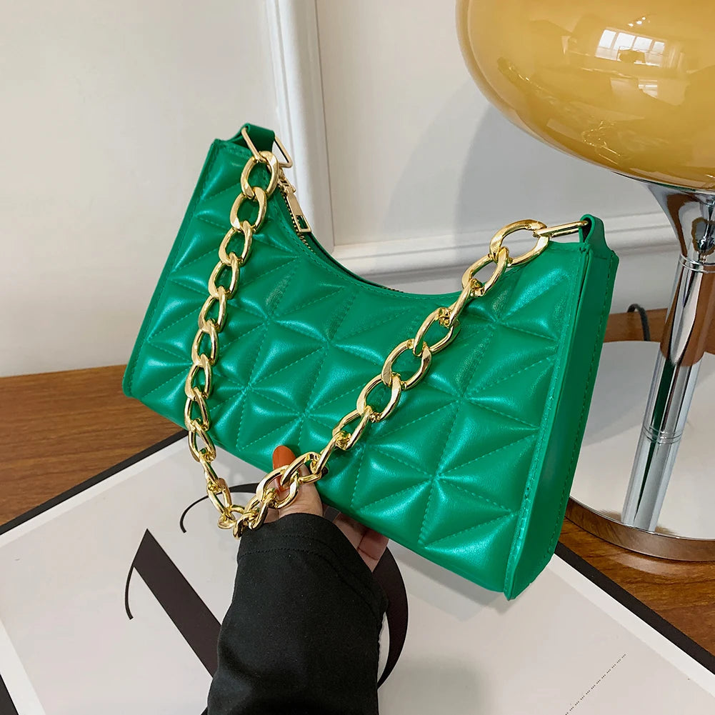 Women Shoulder Bag PU Leather Solid Colors Plaid Casual Handbag