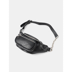 Women's Waist Bag PU Leather Chain Chest Bag Motorcycle Style